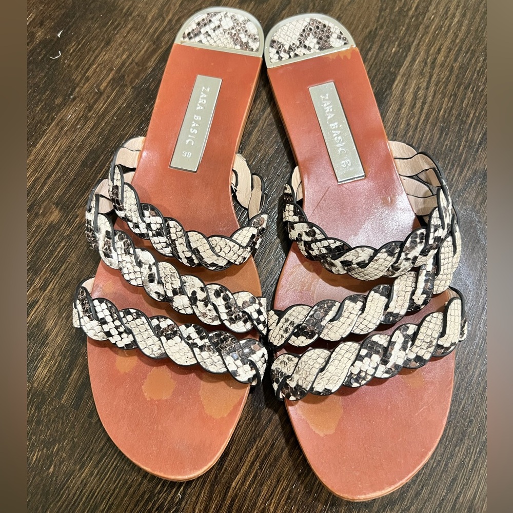 Triple braid strap snakeskin sandal Zara Size 39